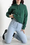Kadın 3 İplik Kanguru Cepli Sweat Zümrüt
