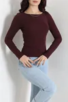 Kadın Kayık Yaka Ribana Basic Body Mürdüm