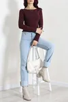 Kadın Kayık Yaka Ribana Basic Body Mürdüm