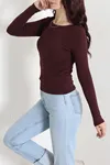 Kadın Kayık Yaka Ribana Basic Body Mürdüm