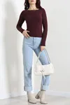Kadın Kayık Yaka Ribana Basic Body Mürdüm