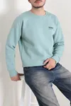 Bisiklet Yaka Baskılı Şardonlu 3 İplik Erkek Sweat Suyeşili