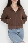 Kadın 3 İplik Kompakt Oversize Fleto Cepli Sweat Kahve