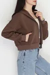 Kadın 3 İplik Kompakt Oversize Fleto Cepli Sweat Kahve
