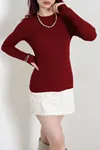 Kadın Bisiklet Yaka Parmak Geçmeli Triko Body Bordo