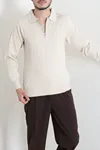 Polo Yaka Yarım Fermuarlı Erkek Triko Taş