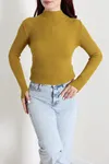 Kadın Dik Yaka Parmak Geçmeli Triko Body Yağyeşili