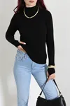 Kadın Dik Yaka Parmak Geçmeli Triko Body Siyah