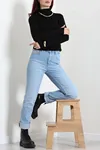 Kadın Dik Yaka Parmak Geçmeli Triko Body Siyah
