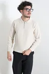 Polo Yaka Fermuarlı Erkek Triko Taş