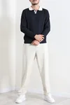 Yaka Garnili Erkek Triko Sweat Lacivert