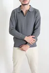 Polo Yaka Fermuarlı Erkek Triko Antrasit