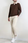Yaka Garnili Erkek Triko Sweat Kahve