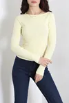 Kadın Kayık Yaka Ribana Basic Body Sarı