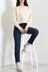 Kadın 3 İplik Penye Kompakt Şardonlu Sweat Bej
