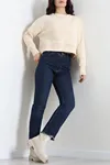 Kadın 3 İplik Penye Kompakt Şardonlu Sweat Bej