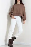 Kadın Oversize 3 İplik Şardonlu Sweat Kahve