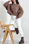 Kadın Oversize 3 İplik Şardonlu Sweat Kahve