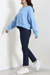 Kadın Oversize 3 İplik Şardonlu Sweat Bebemavi