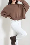 Kadın Oversize 3 İplik Şardonlu Sweat Kahve