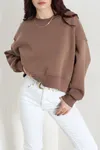 Kadın Oversize 3 İplik Şardonlu Sweat Kahve