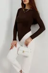 Kadın Önü Asimetrik Viskon Likralı Body Kahve