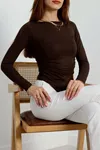 Kadın Önü Asimetrik Viskon Likralı Body Kahve