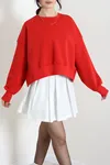 Kadın Oversize 3 İplik Şardonlu Sweat Kırmızı