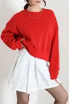 Kadın Oversize 3 İplik Şardonlu Sweat Kırmızı