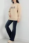 Kadın 3 İplik Bisiklet Yaka Sweat Bej