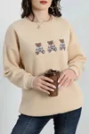 Kadın 3 İplik Bisiklet Yaka Sweat Bej