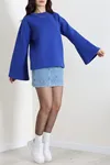 Kadın 3 İplik Şardonlu İspanyol Kol Sweat Saks