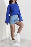 Kadın 3 İplik Şardonlu İspanyol Kol Sweat Saks