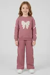 Şardonlu Nakışlı Kız Çocuk Takım Gül Kurusu