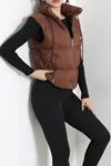 Kadın Astarlı Şişme Yelek Açık Kahve