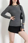 Kadın Bisiklet Yaka Parmak Geçmeli Triko Body Antrasit