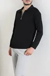 Polo Yaka Yarım Fermuarlı Erkek Triko Siyah
