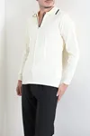 Çizgili Polo Yaka Erkek Triko Sweat Ekru