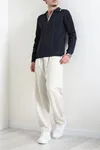 Çizgili Polo Yaka Erkek Triko Sweat Lacivert