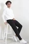 Fermuarlı Polo Yaka Erkek Triko Sweat Beyaz