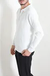 Fermuarlı Polo Yaka Erkek Triko Sweat Beyaz
