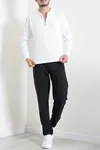 Fermuarlı Polo Yaka Erkek Triko Sweat Beyaz
