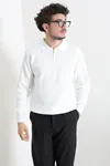 Fermuarlı Polo Yaka Erkek Triko Sweat Beyaz