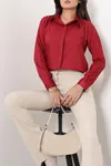 Kadın Saten Uzun Kol Gömlek Bordo