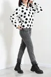 Kadın Yarım Fermuar Peluş Sweat Ekrupuanlı