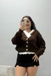 Kadın Bebe Yaka Dantelli Triko Hırka Kahve