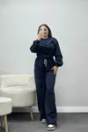 Kadın 2 İplik Balon Kol Büzgülü Eşofman Takımı Lacivert