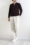 Yarım Fermuarlı Polo Yaka Erkek Triko Mürdüm