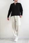 Yarım Fermuarlı Polo Yaka Erkek Triko Siyah