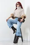 Kadın Peluşlu Yarasa Kol Panço Taş